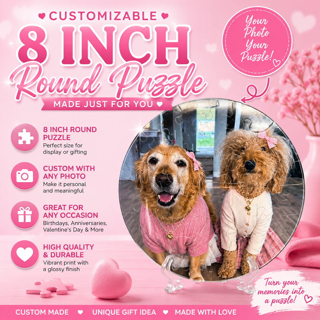 Heart about 8inches custom photo puzzle