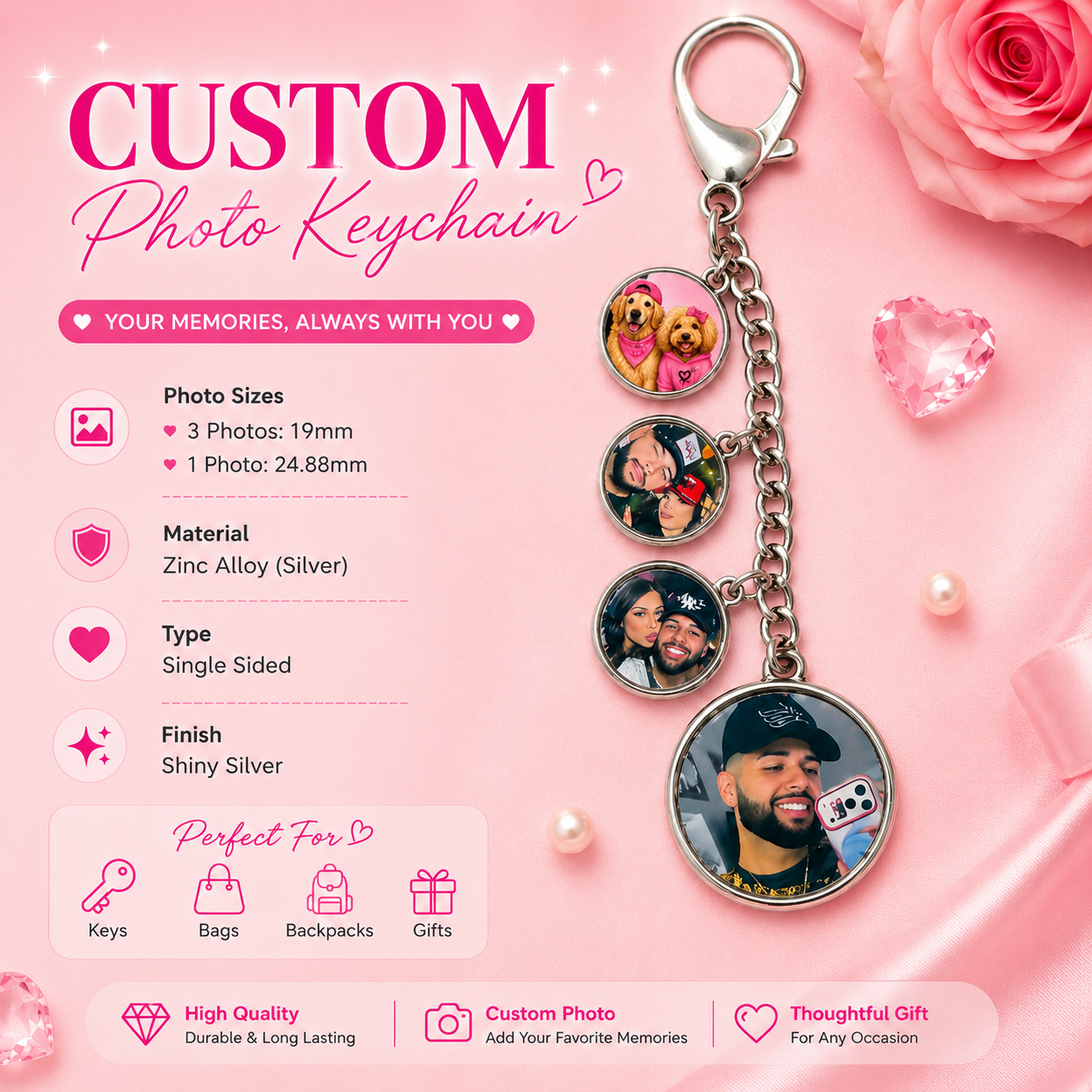 4 photo custom keychain