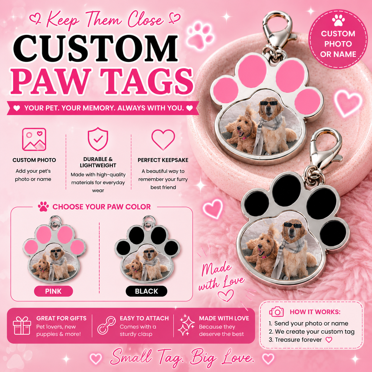 Small custom pet name/photo tag/keychain