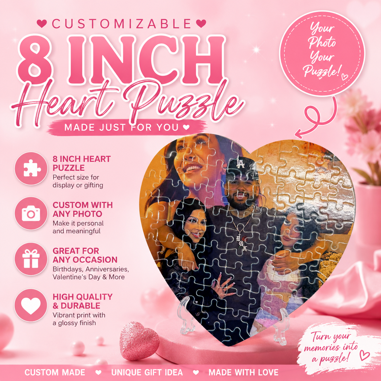 Heart about 8inches custom photo puzzle