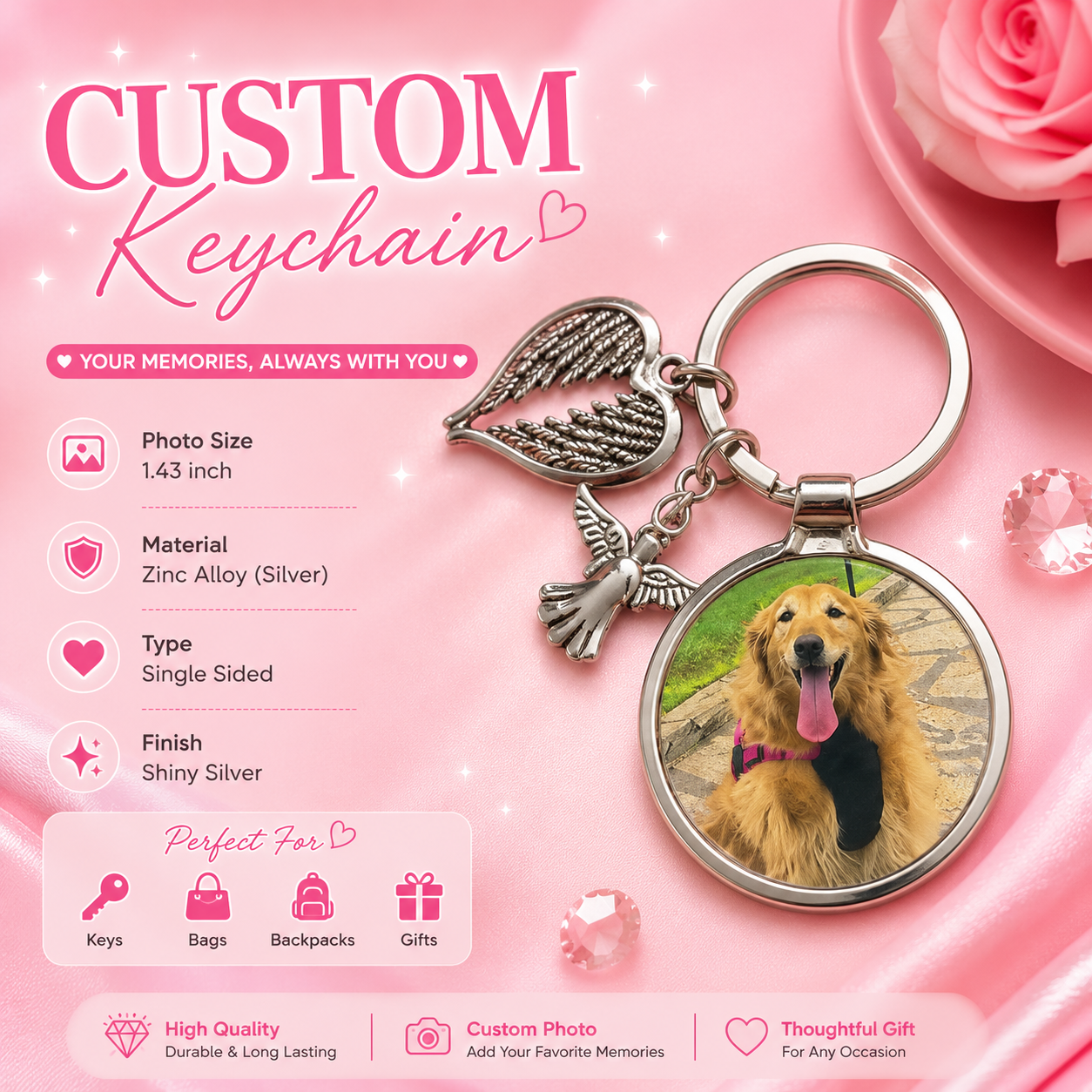 Custom round charm keychain