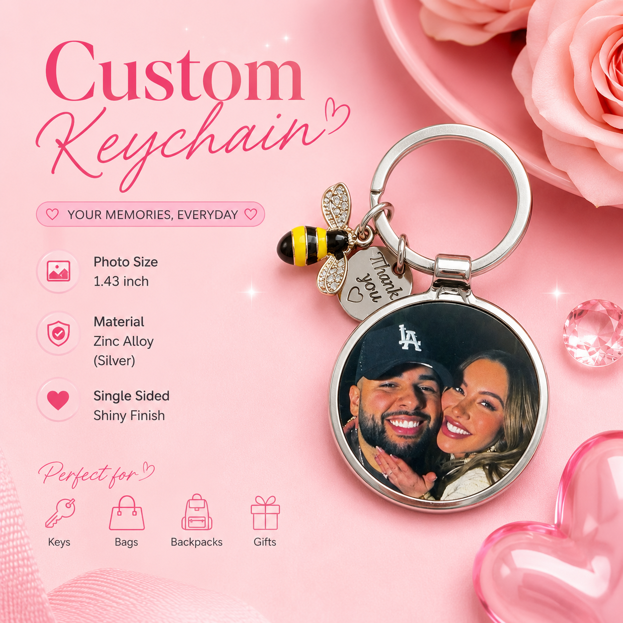 Custom round charm keychain