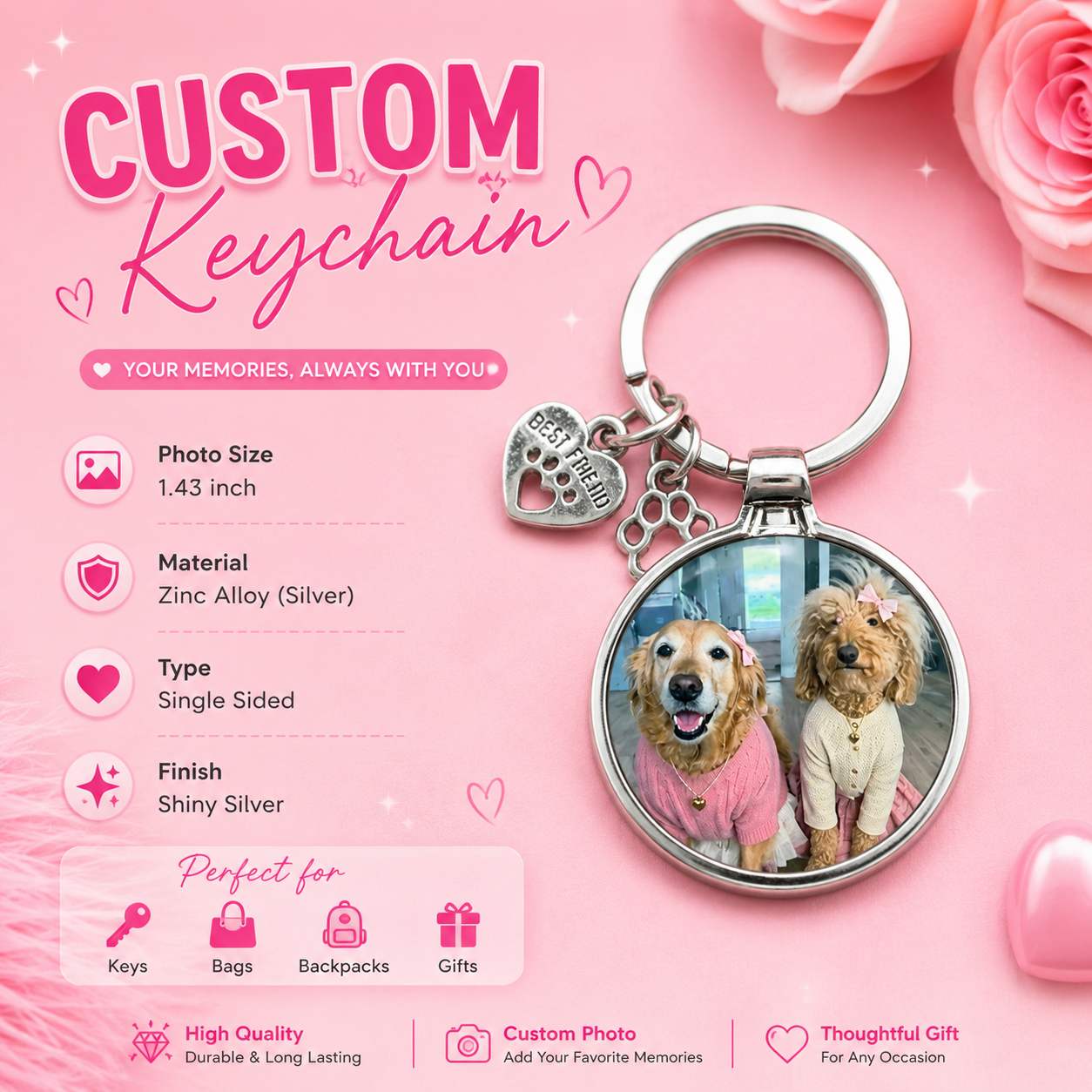 Custom round charm keychain